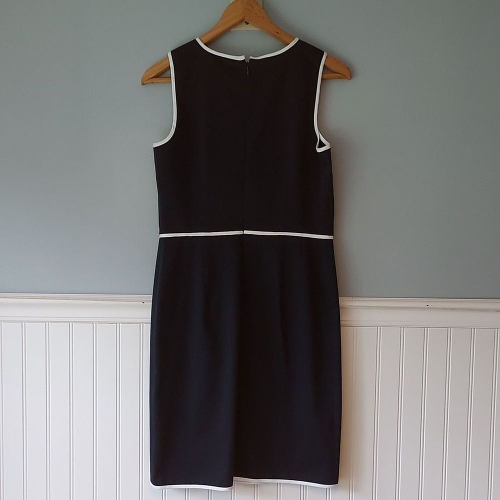 Ann Taylor  Sleeveless Sheath Dress Navy Blue White‎ Trim Zip Slit 4 - Picture 3 of 9